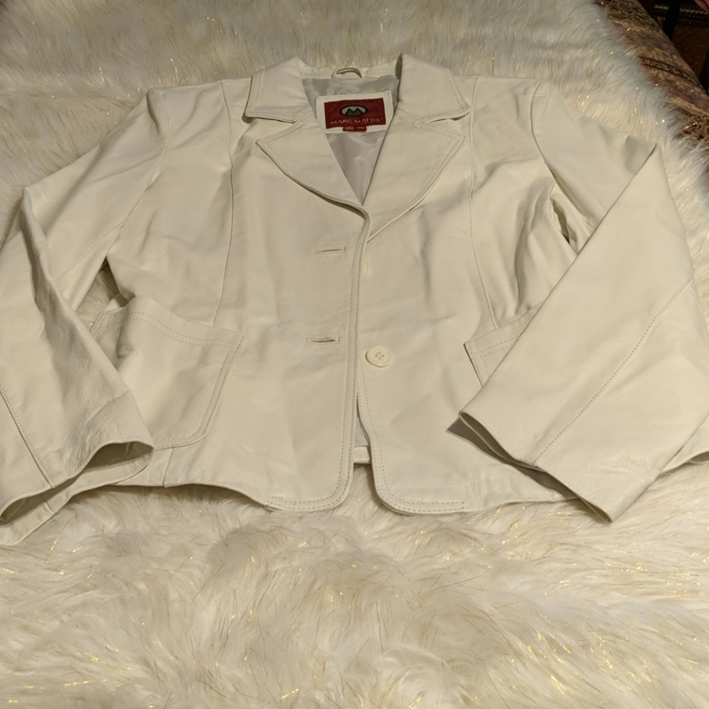 Ladies Marc Mattis white leather jacket